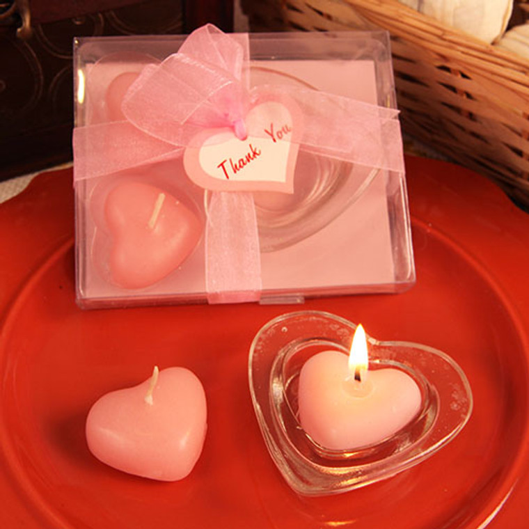"Three Little Hearts" Heart Shaped Pink Candles With Tray