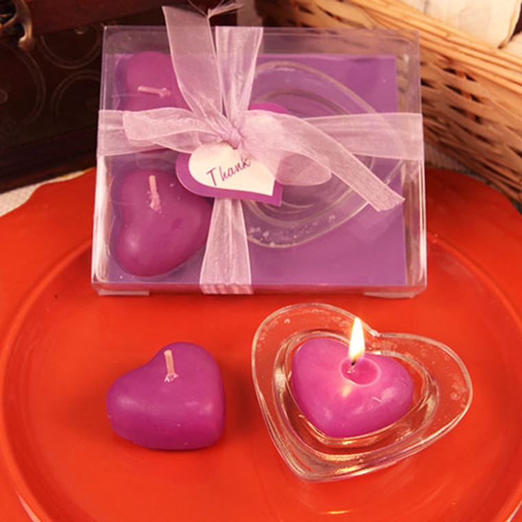 "Three Little Hearts" Heart Shaped Purple Candles With Tray