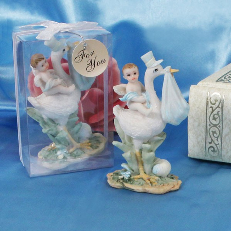 Special Delivery Stork Figurine With Blue Boy Accents