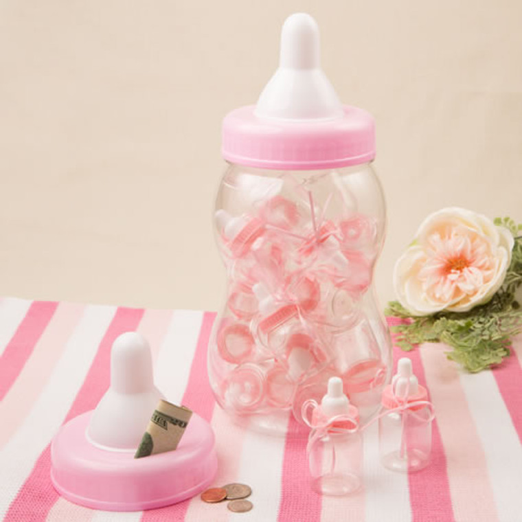 Giant Pink Baby Bottle Bank Container Filled with Small Baby Botlles