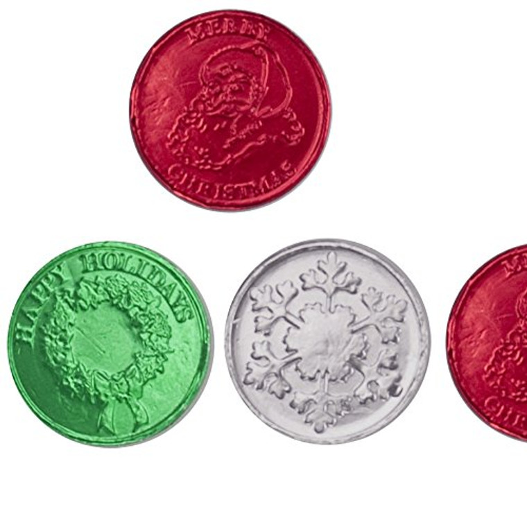 Christmas Chocolate Coins Assorted Colors and Designs - 1 Pound