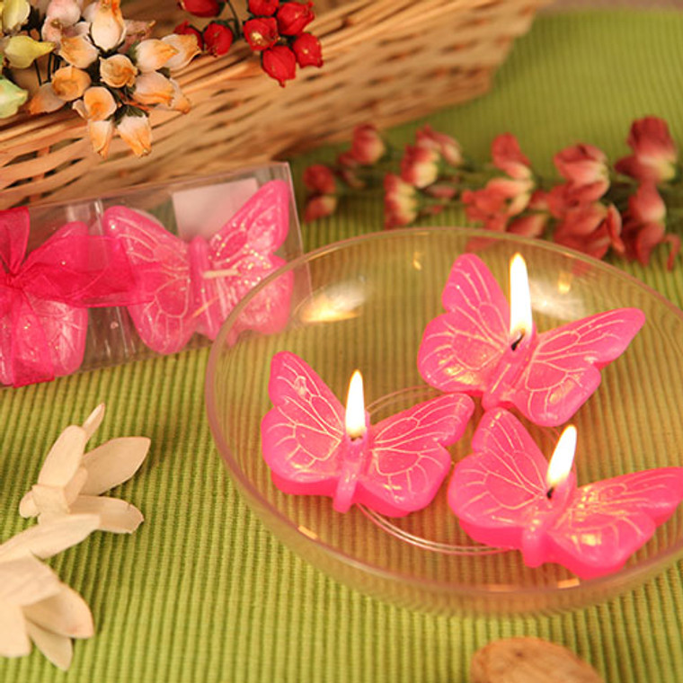 "Spring Cheer" Hot Pink Butterfly Candle Set (3)