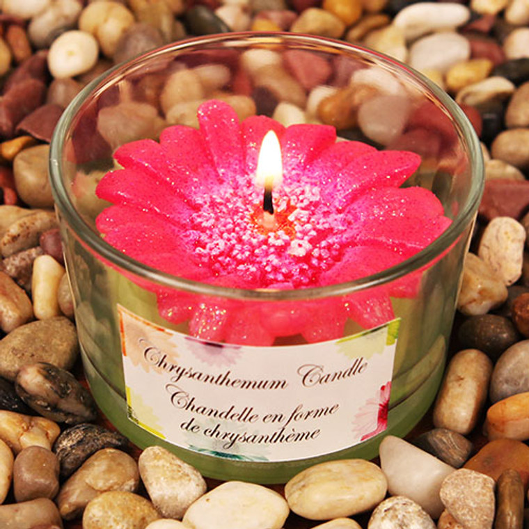 Colorful Chrysanthemums Hot Pink Colored Flower Shaped Scented Candle