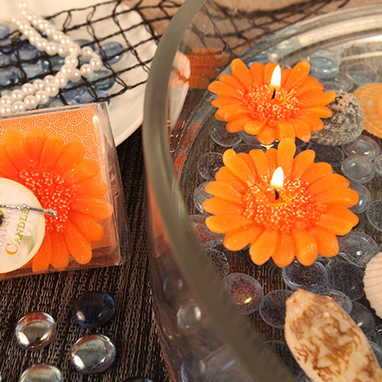 "Floating Florals" Orange Flower Daisy Floating Candle