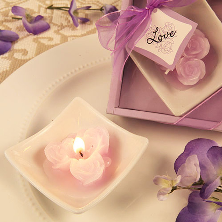 "Lovely Little Roses" Lavender Rose Candles With Tray