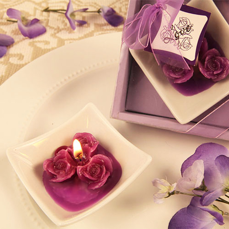 "Lovely Little Roses" Purple Rose Candles With Tray
