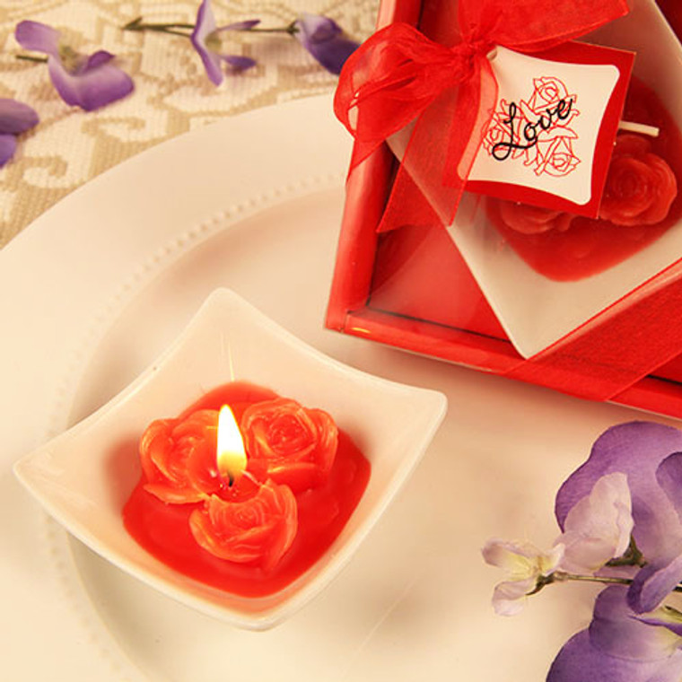 "Lovely Little Roses" Red Rose Candle With Tray
