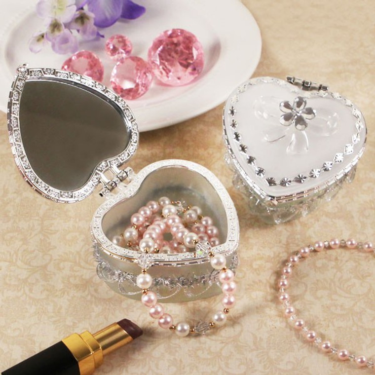 Heart Shaped White Jewelry Box with Mirror Lid