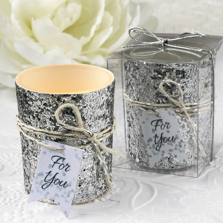 Silver Beaded Bling  Shiny Candle Votive