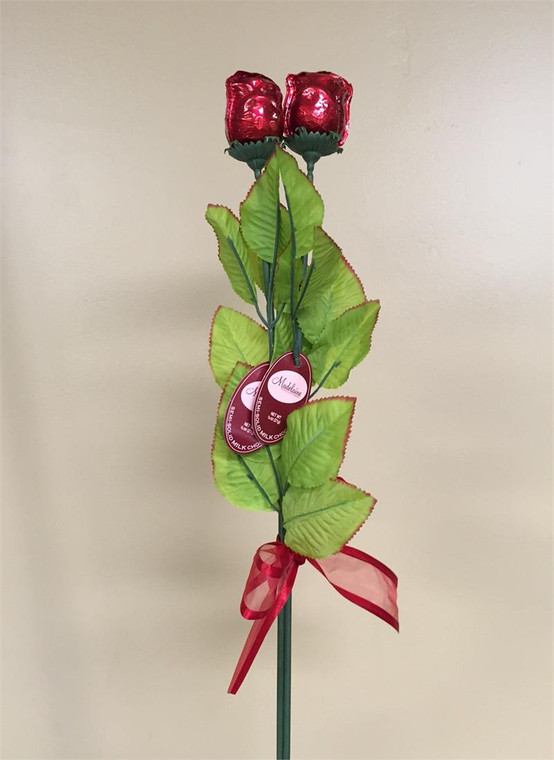 Two Long Stem Red Chocolate Roses Bouquet - 2 Roses