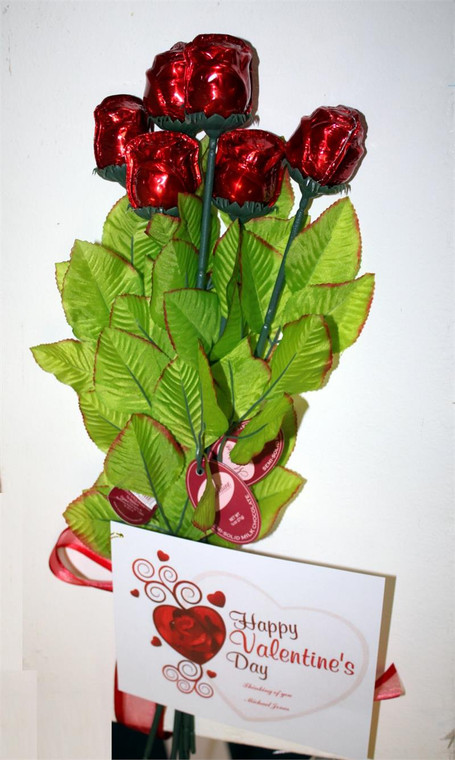 Long Stem Red Chocolate Rose Valentine's Bouquet with Personalized Gift Card