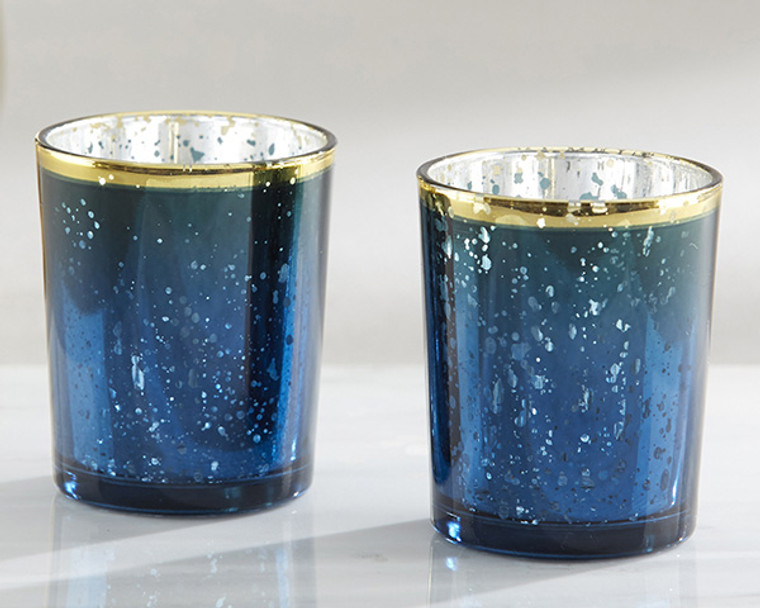 Blue Mercury Glass Tea Light Holder (Set of 4)