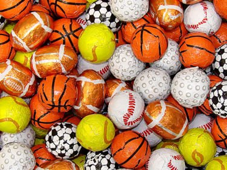 Assorted Chocolate Sport Balls Foil Wrapped - 1 LB