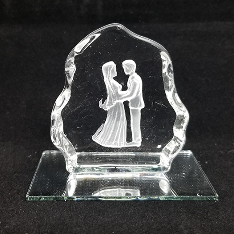 Bride and Groom Laser Engraved Crystal Icons On Mirror Base Wedding Favors