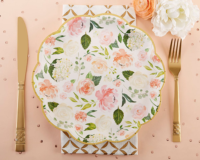 Elegant Floral Paper Plates (Set of 8)
