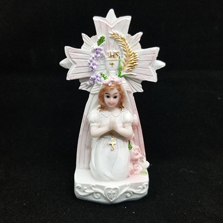 Colorful First Holy Communion Girl Figurine Favor with Cross