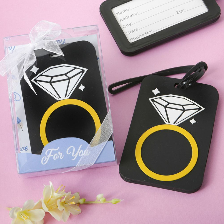 Diamond Ring Luggage Tag In A Clear Box With Ribbon