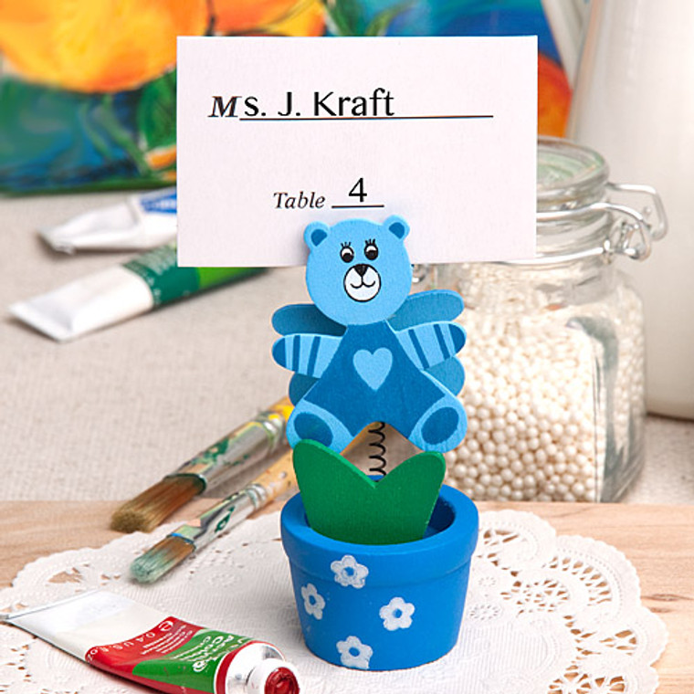 Blue Teddy Bear/Flower Pot Place Card/Photo Holder