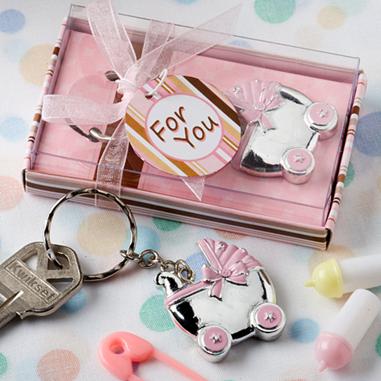 Pink baby carriage  design key chains