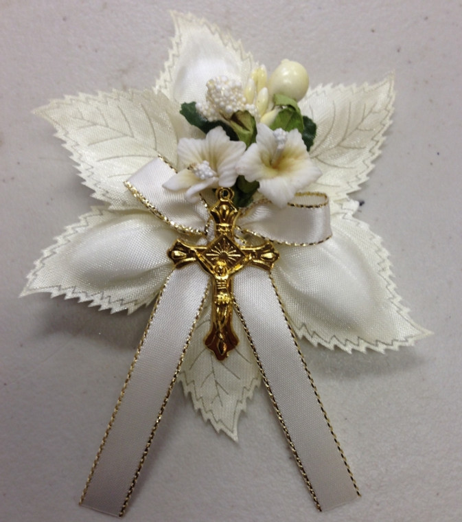 Italian Fancy Flower w/ Cross, Jordan Almonds & Personalized Ribbon