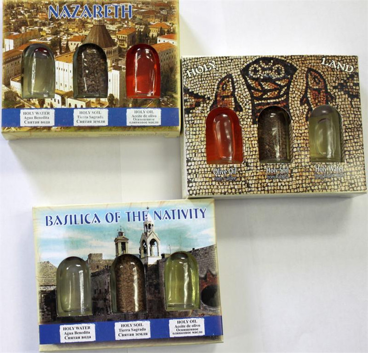 Holy Land Remembrance Set: Holy Oil, Soil and Holy Water