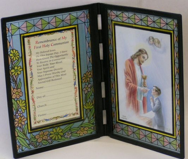 First Communion Remembrance Frame  (Boy and Girl) - Italian Stained Glass