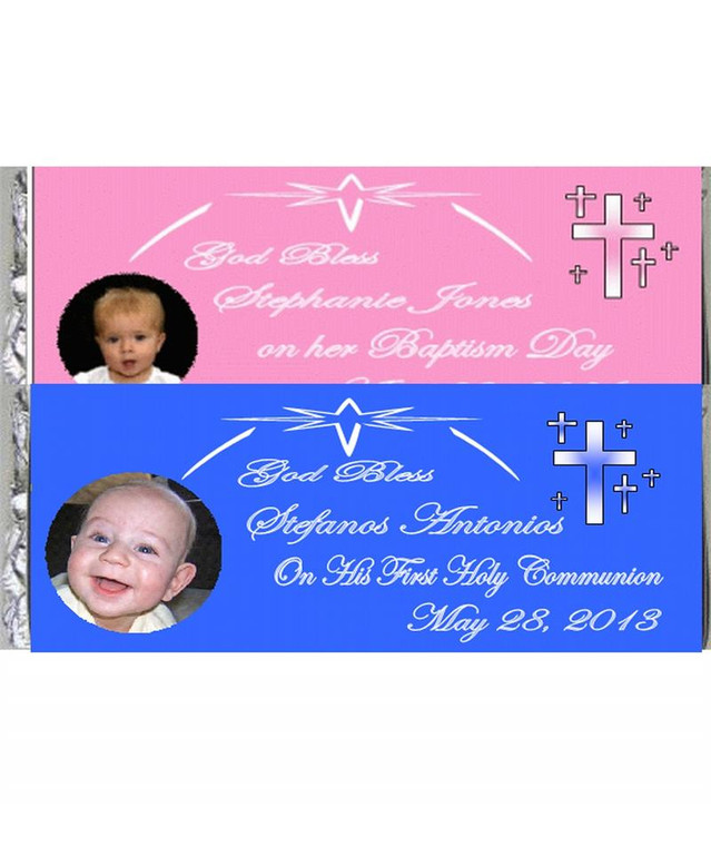 Personalized Communion-Baptism Chocolate Bar with Your Picture, Crosses & Shining Star