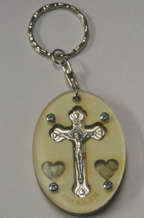 Fancy Jerusalem Keychain w/Cross, Incense & Holy Soil