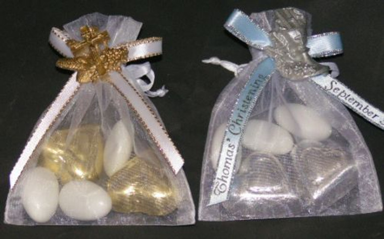 Complete Bag w/Chocolate, Jordan Almonds, Personalized Ribbon & Religious Charm