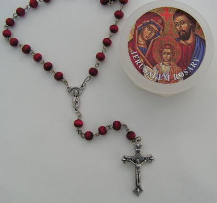 Jerusalem Rosary: Olive Wood Beads, Rose-Scented, Silver Chain and Crucifix