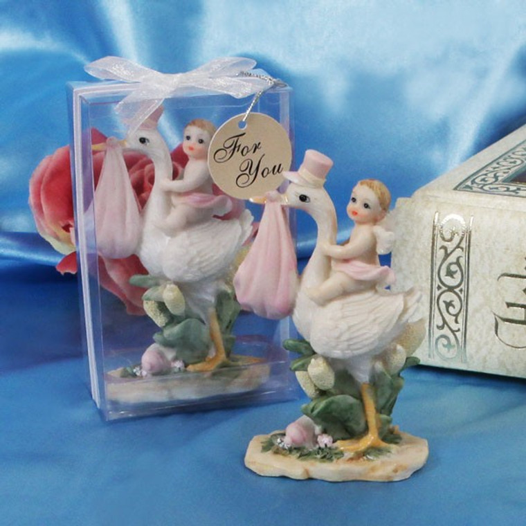 Special Delivery Stork Figurine With Pink Girl Accents