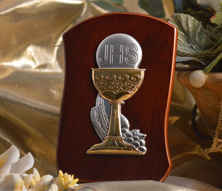 Large Italian Silver Chalice Icon On A Teardrop Wood Stand