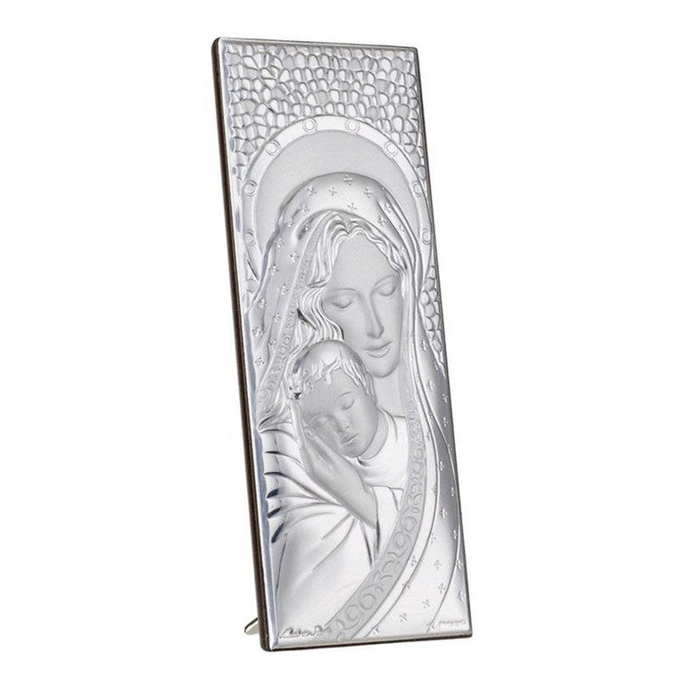 Italian Argento Mother and Child Full Silver Icon on Wood Stand - Large