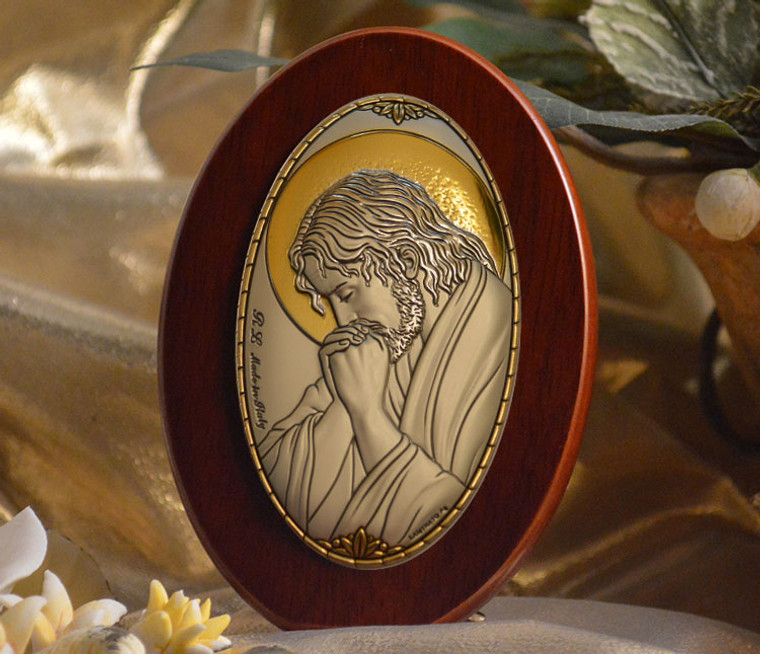 Italian Silver Praying Jesus Icon Made In Italy Icon On A Wood Stand