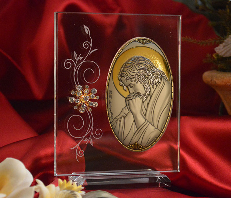 Italian Silver Praying Jesus Icon Made In Italy Icon Glass Stands