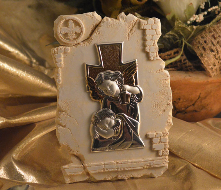 Guardian Angel Icon On A Marble Dust Texture Stand