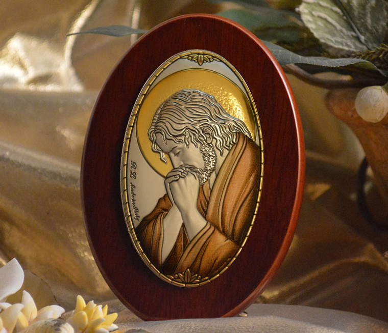 Silver Praying Jesus Icon Made In Italy On Wood Stands