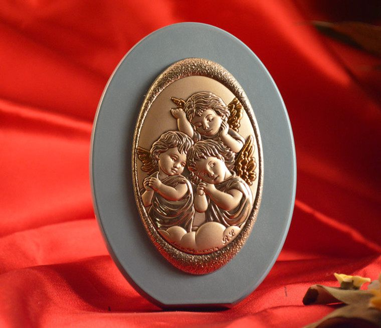 Italian Silver Angels Made In Italy Icon On A Wood Stand (Baby Blue)
