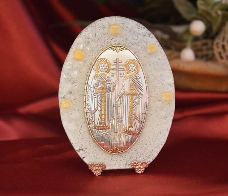 Made In Italy Saints Constantine & Helen Or On A Murano Glass Stand