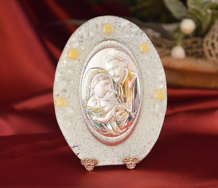 Italian Holy Family On A Murano Glass Stand Large