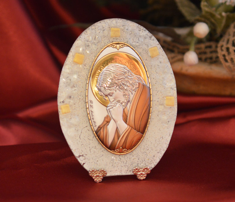 Italian Praying Jesus Color On A Murano Glass Stand