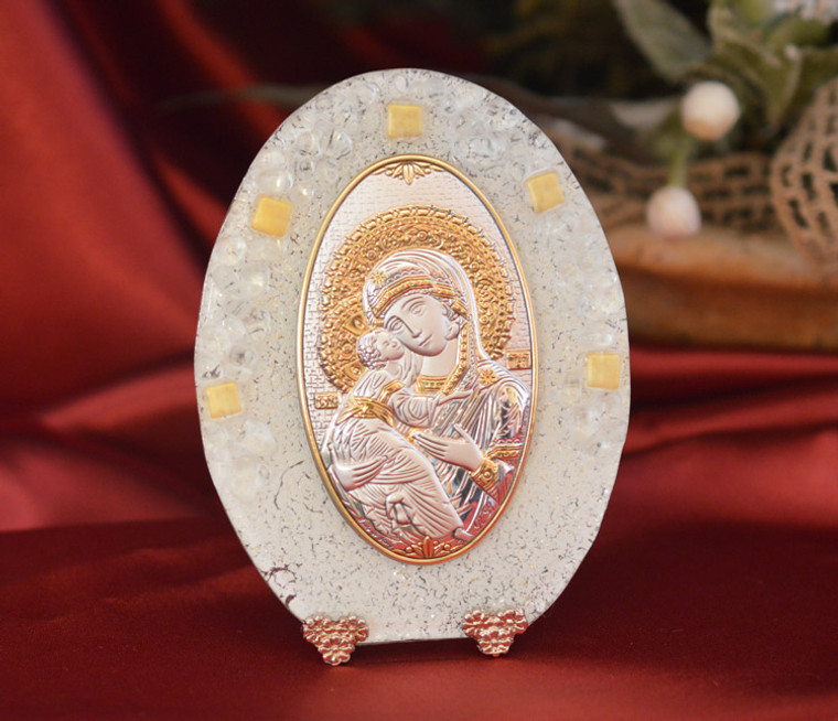 Made In Italy Our Lady Of Vladimir Or On A Murano Glass Stand