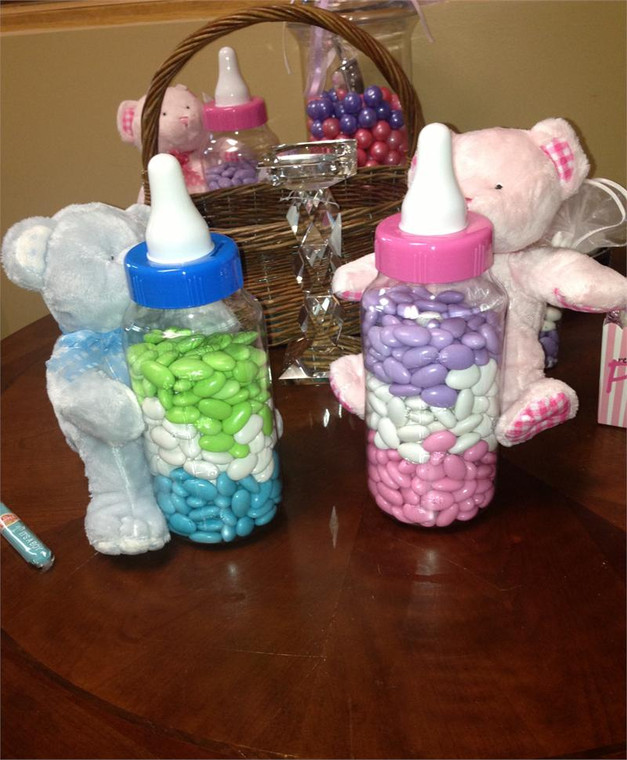 11-inch Teddy Bear and Baby Bottle Filled with Jordan Almonds Baby Shower Center Piece