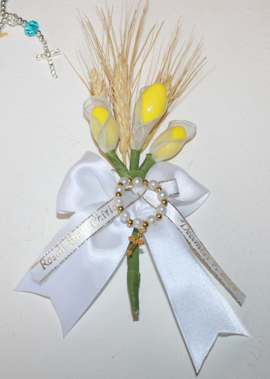 Calla Lily Confetti Flower Communion Favors with Wheat and Rosary