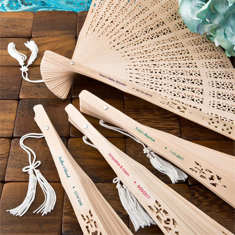 Intricately Carved Personalized Sandalwood Fan Favors