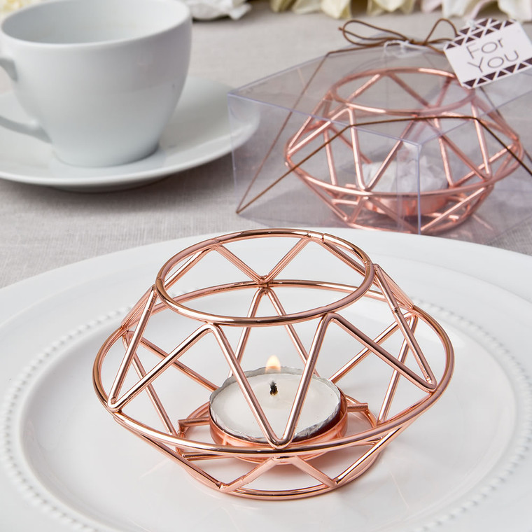 Geometric Design Rose Gold Metal Tealight Candle Holders