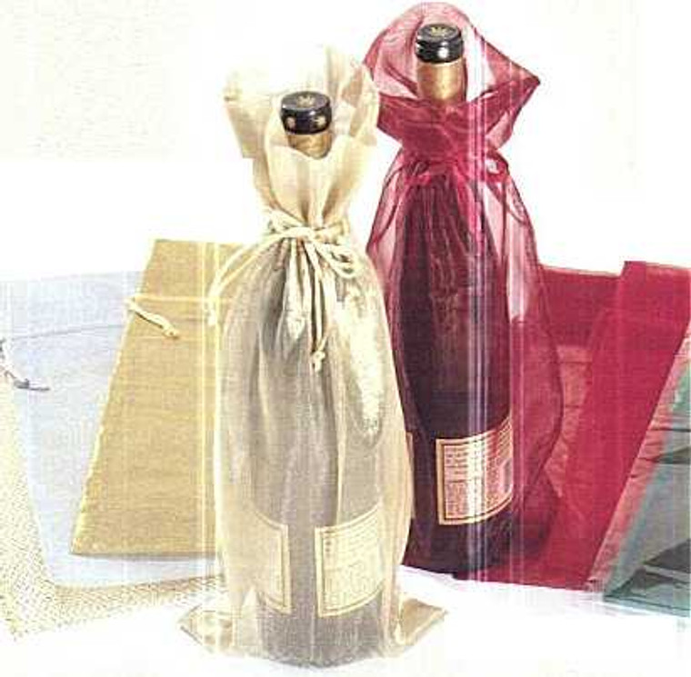 Long Metallic Wine Bottle Organza Bag