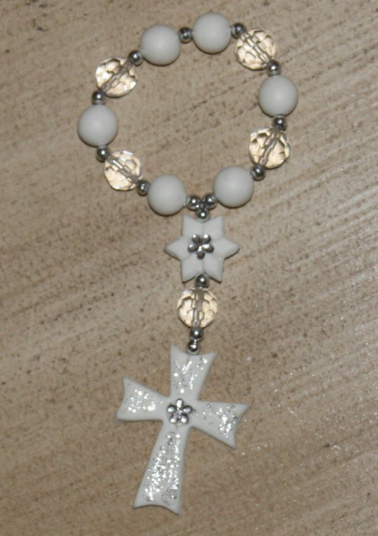 Stunning Italian Mini Rosary with White and Crystal Beads & Rhinestones