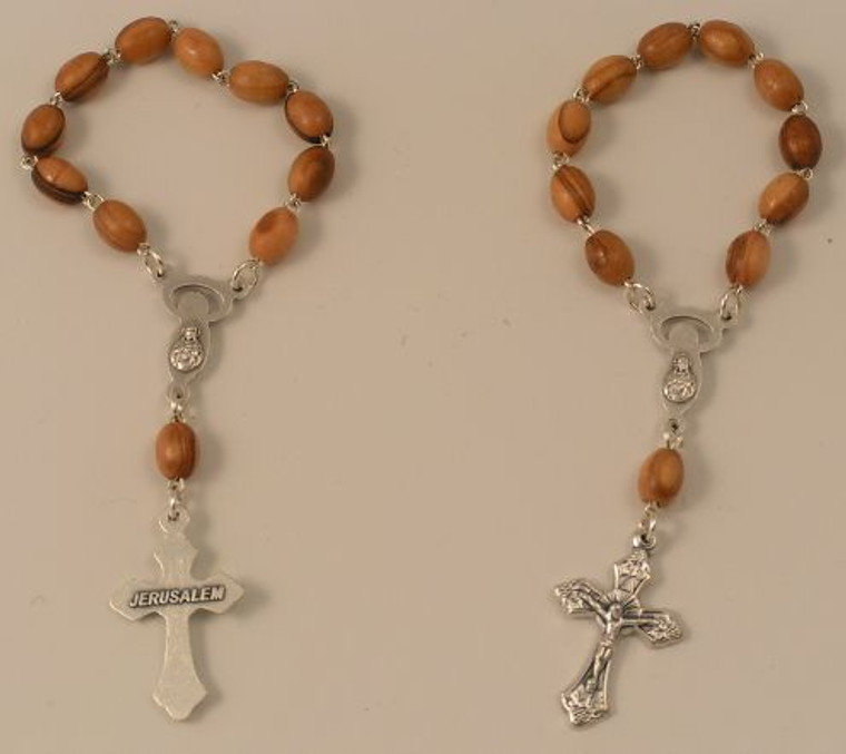 Olive Wood Mini-Rosary from the Holy Land w/ Silver Crucifix