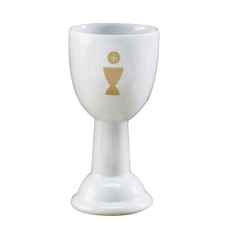 Porcelain Communion Goblet Blessing Cup, Shiny White Color 6 Inch